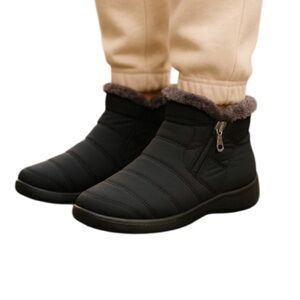 Amazon Winter Snow Ankle Boots Black Faux Fur Lined Side Zippers Lightweight 9